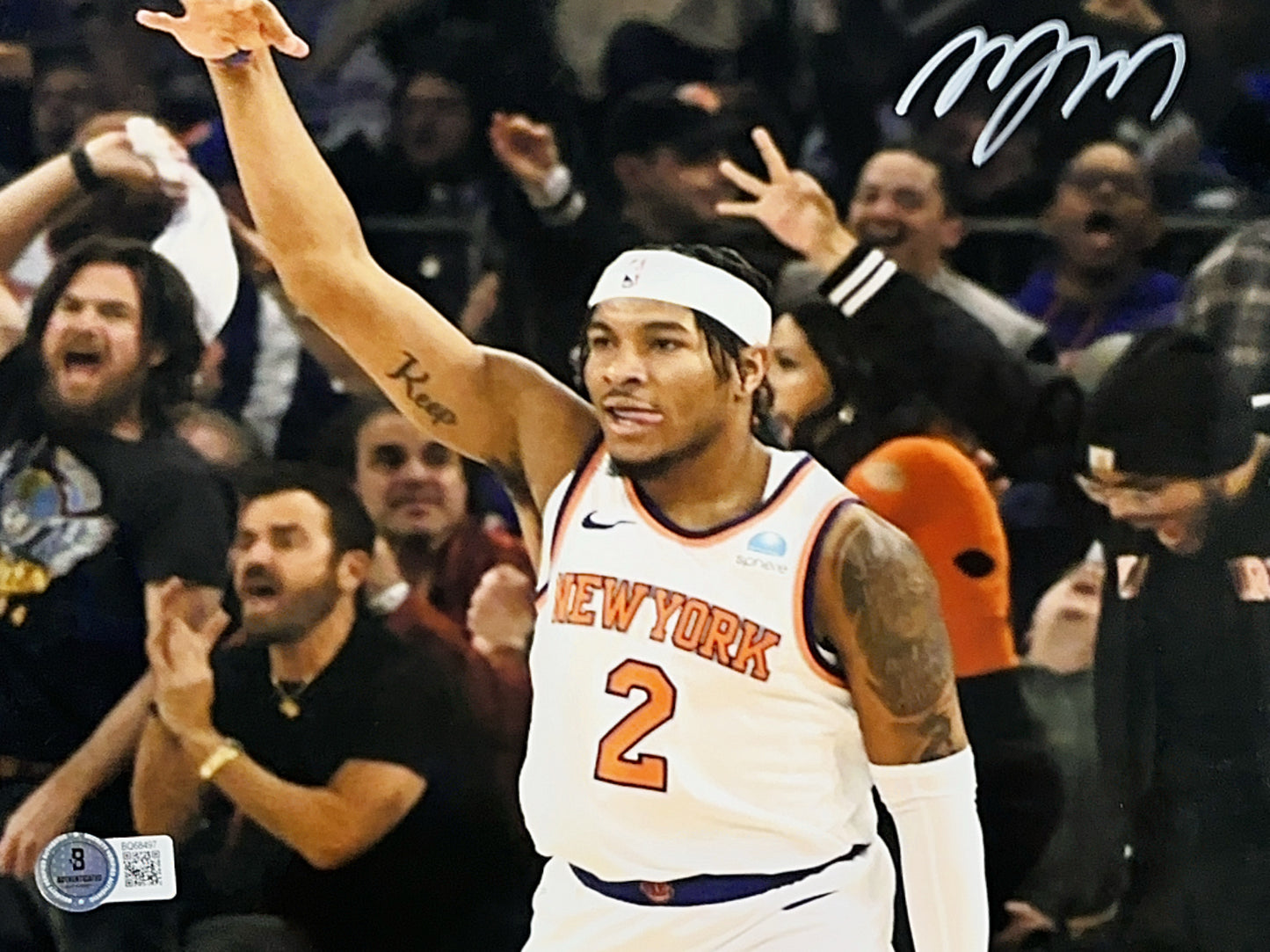 Miles “Deuce” McBride Autographed New York Knicks Arm Up Celebration 8x10 Beckett