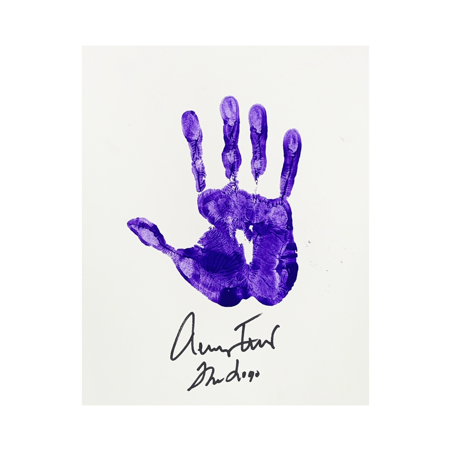 Jerry West Autographed Los Angeles Lakers Purple Handprint 11x14 “The Logo” Inscription Beckett