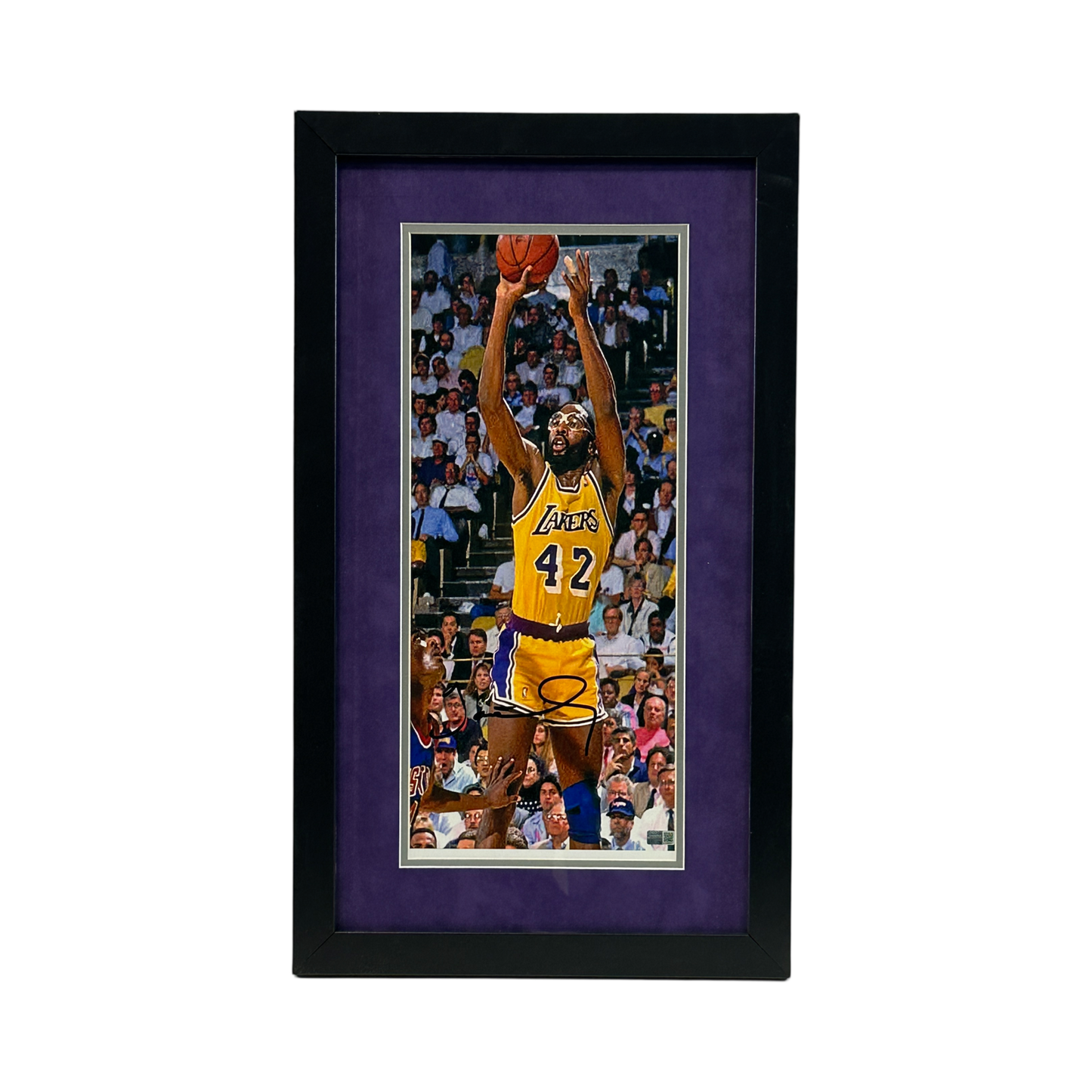 James Worthy Autographed Los Angeles Lakers Jumpshot Framed 8x18 Steiner CX