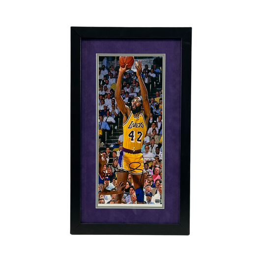 James Worthy Autographed Los Angeles Lakers Jumpshot Framed 8x18 Steiner CX