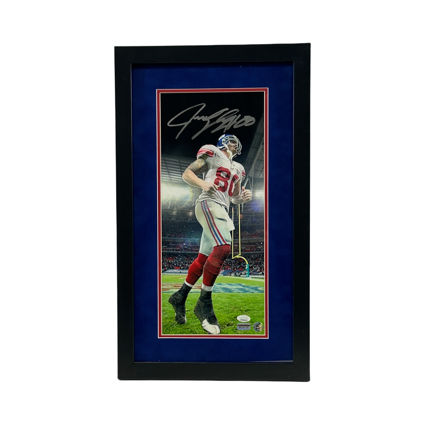 Jeremy Shockey Autographed New York Giants Framed 8x18 LE /10 JSA