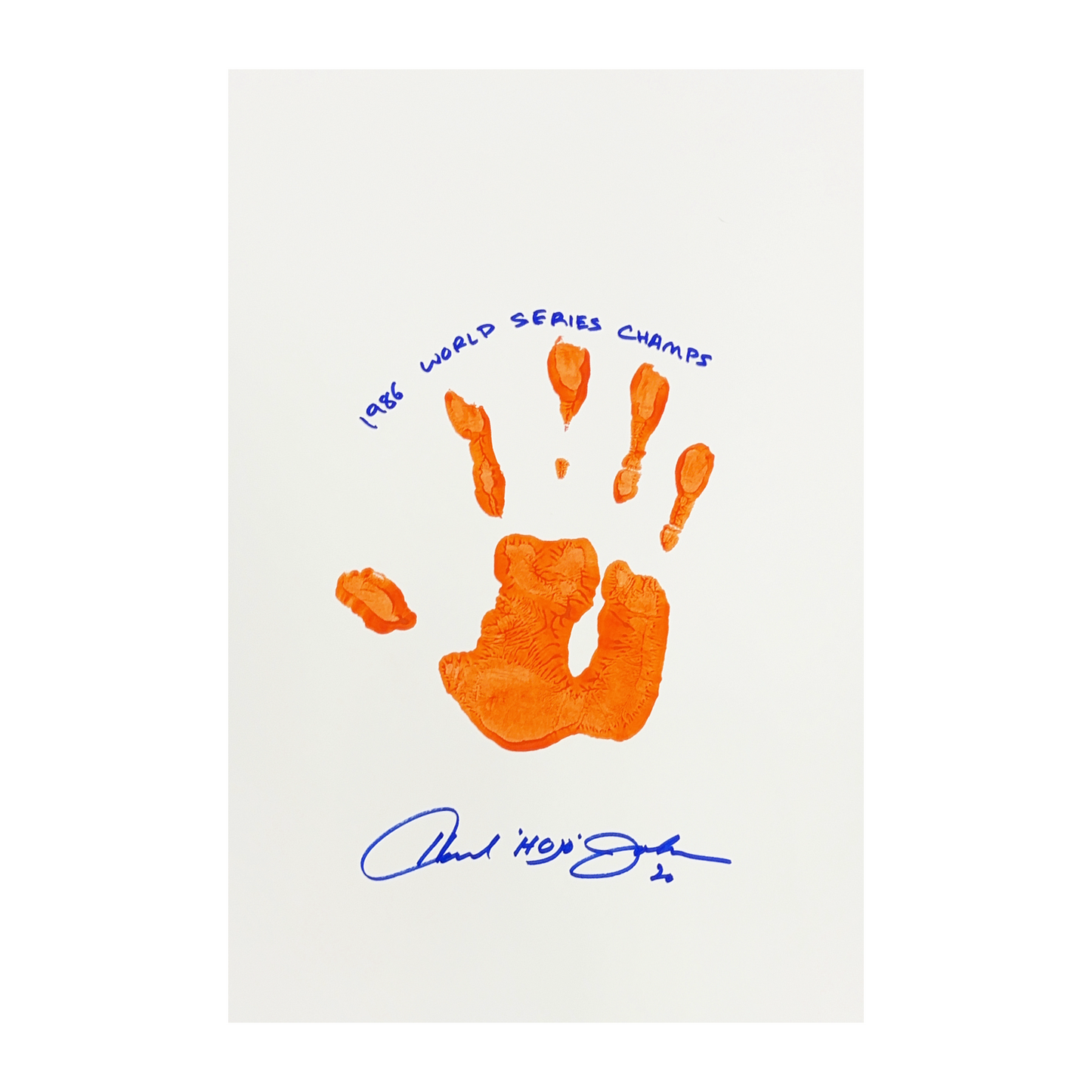 Howard Johnson Autographed New York Mets 11x14 w/ Orange Handprint 1986 WS Champs Inscription Steiner CX