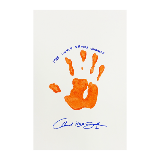 Howard Johnson Autographed New York Mets 11x14 w/ Orange Handprint 1986 WS Champs Inscription Steiner CX