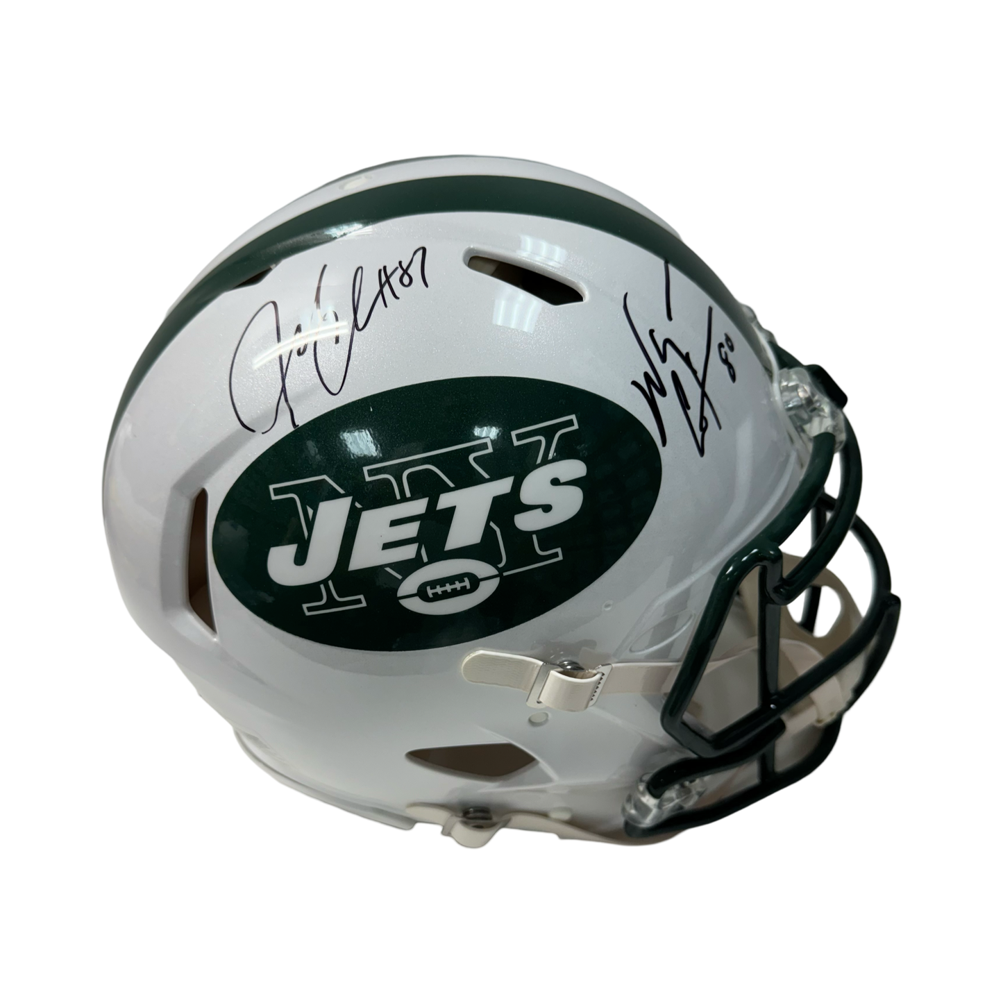 Wayne Chrebet & Laveranues Coles Autographed New York Jets Old School White Speed Authentic Helmet Steiner CX