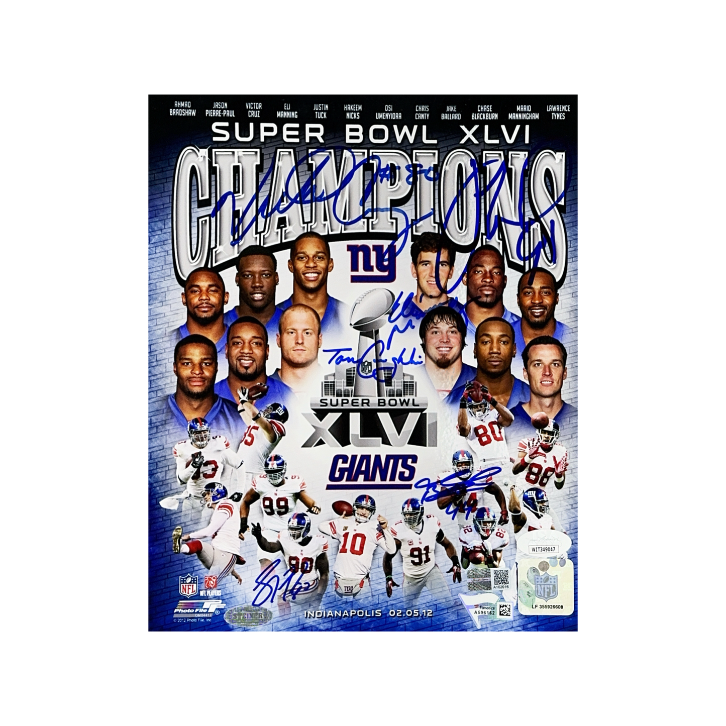 Eli Manning, Tom Coughlin, Victor Cruz, Justin Tuck, Jason Pierre Paul & Ahmad Bradshaw Autographed New York Giants Super Bowl XLVI 8x10 Fanatics, Steiner, Steiner CX & JSA