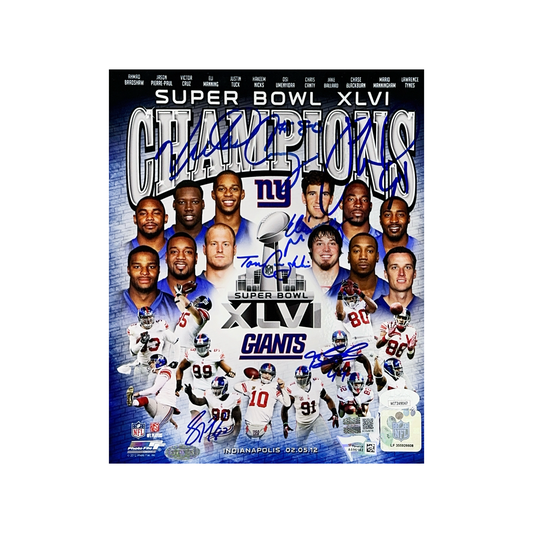 Eli Manning, Tom Coughlin, Victor Cruz, Justin Tuck, Jason Pierre Paul & Ahmad Bradshaw Autographed New York Giants Super Bowl XLVI 8x10 Fanatics, Steiner, Steiner CX & JSA