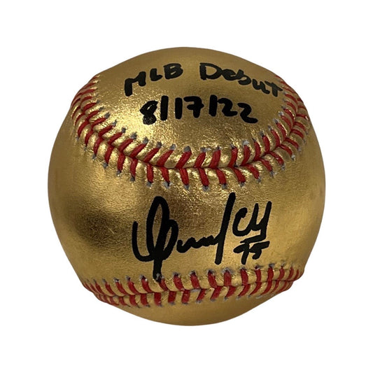 Oswaldo Cabrera Autographed New York Yankees Gold OMLB MLB Debut 8/17/22 Inscription Steiner CX