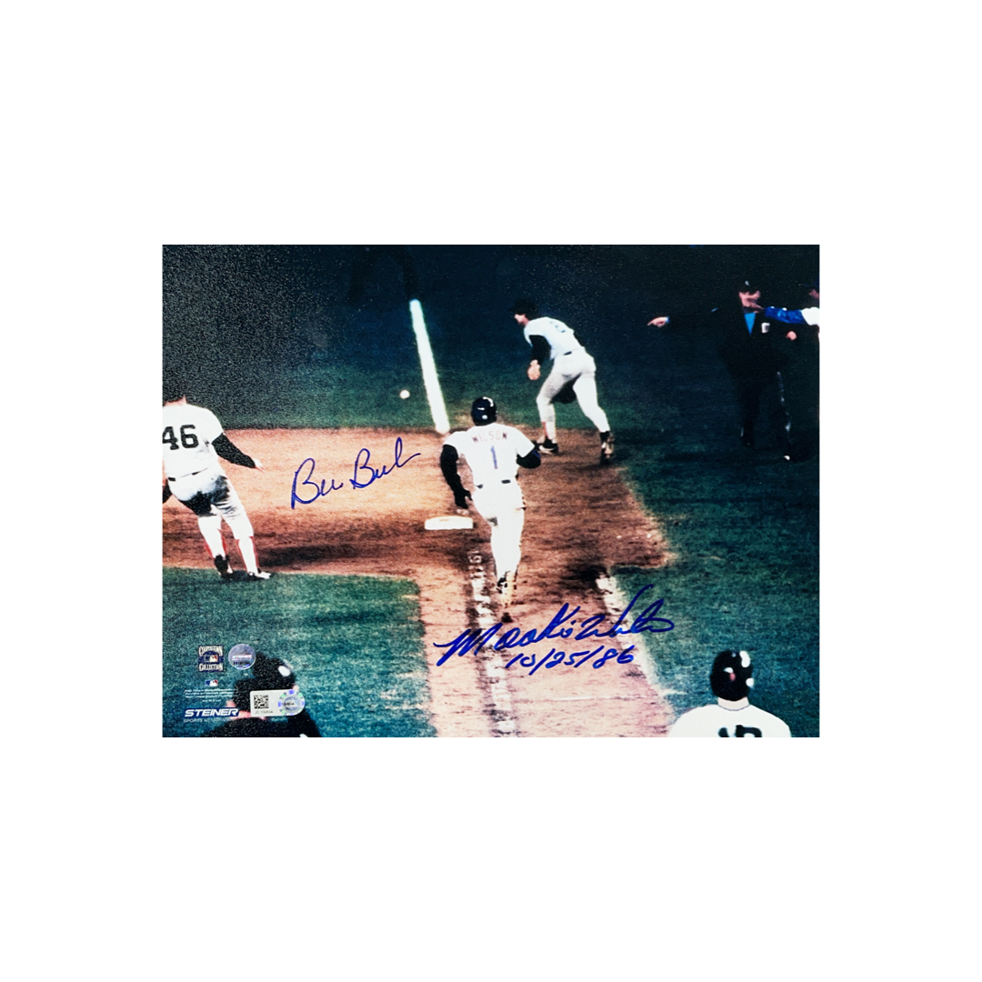 Mookie Wilson & Bill Buckner Autographed 8x10 "10/25/86" Inscription Steiner & MLB COA