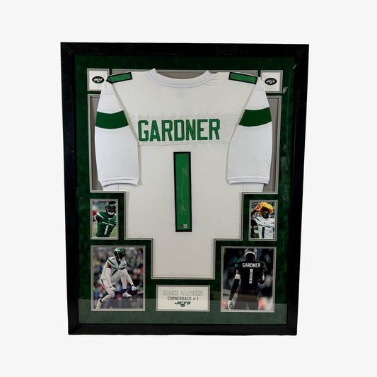 Sauce Gardner Autographed New York Jets Framed White Jersey Beckett BAS