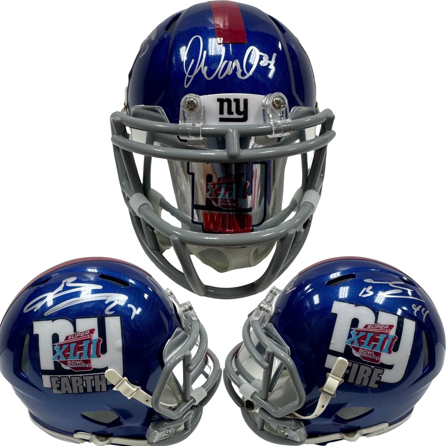 Earth Wind & Fire Brandon Jacobs, Ahmad Bradshaw & Derrick Ward Autographed New York Giants Custom Mini Helmet w/ Visor JSA