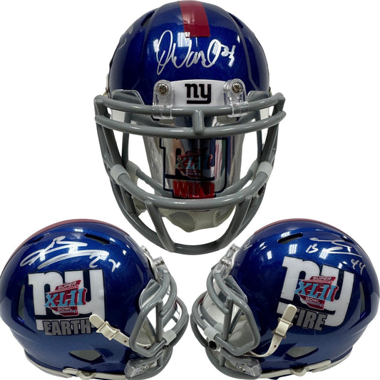 Earth Wind & Fire Brandon Jacobs, Ahmad Bradshaw & Derrick Ward Autographed New York Giants Custom Mini Helmet w/ Visor JSA