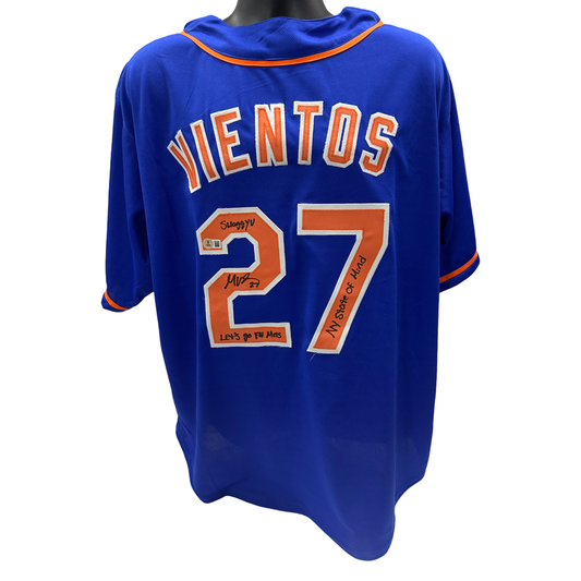 Mark Vientos Autographed New York Mets "NY State Of Mind, Swaggy V" Inscribed Blue Jersey Beckett