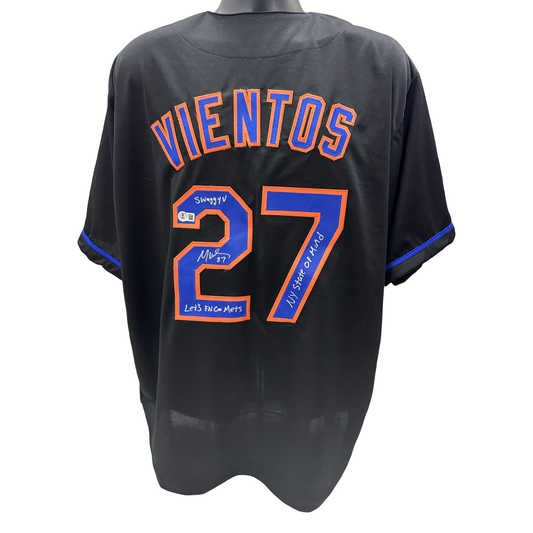 Mark Vientos Autographed New York Mets "NY State Of Mind, Swaggy V" Inscribed Black Jersey Beckett