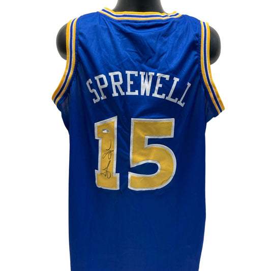 Latrell Sprewell Autographed Golden State Warriors Blue Jersey Steiner CX