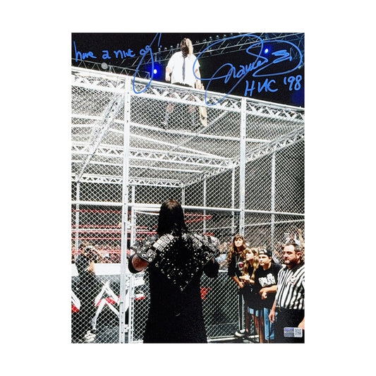 Mick Foley Autographed WWE Hell in the Cell 11x14 HITC 98, Have a Nice Day Inscriptions Blue Ink Steiner CX