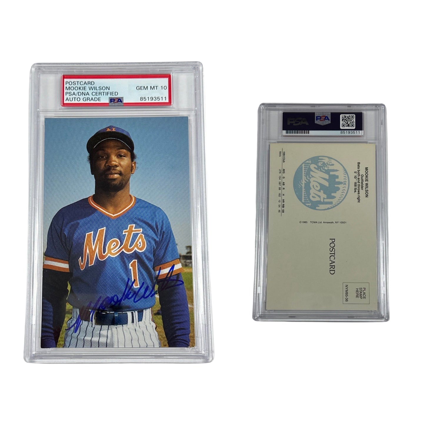 Mookie Wilson Autographed New York Mets Postcard PSA Auto GEM MT 10