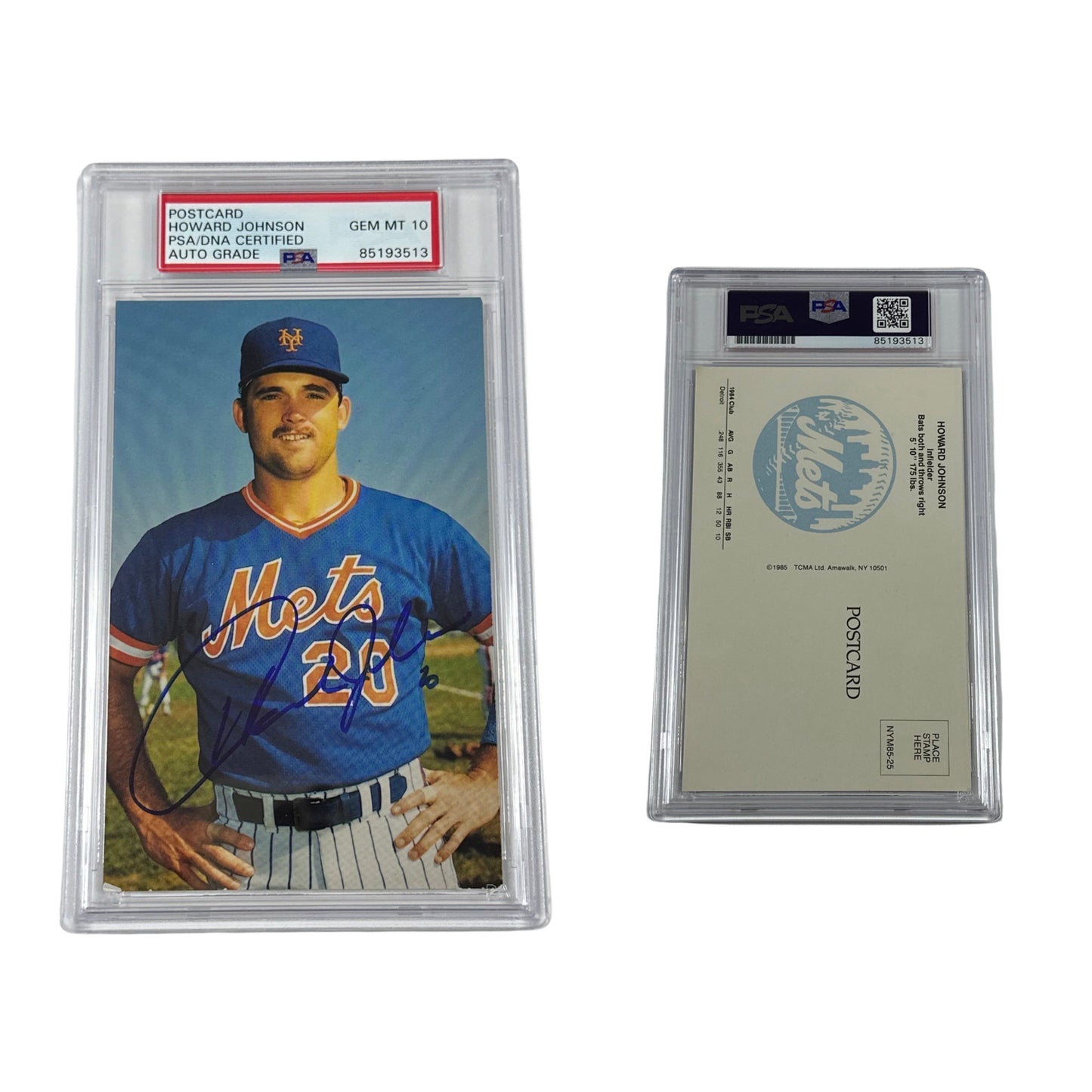 Howard Johnson Autographed New York Mets Postcard PSA Auto GEM MT 10