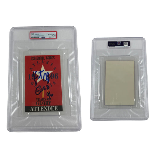 Kurt Angle Autographed 1996 Atlanta Olympics Attendee Pass 96 Gold Inscription PSA Auto Authentic