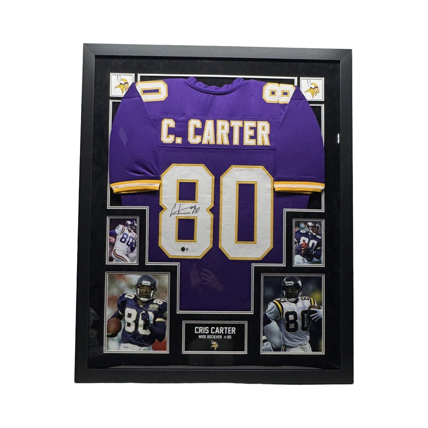 Cris Carter Autographed Minnesota Vikings Framed Purple Jersey Beckett