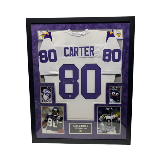 Cris Carter Autographed Minnesota Vikings Framed White Jersey Beckett
