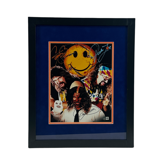 Mick Foley Three Faces Autographed "Cactus Jack, Dude Love, Mankind" Smiley Face 11x14 Beckett - Framed