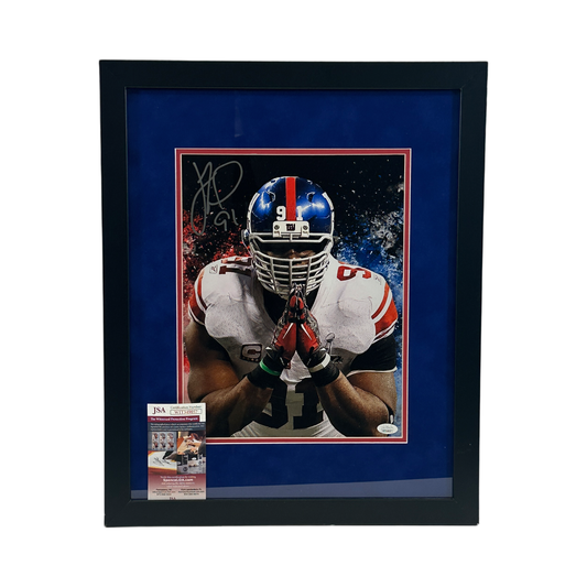 Justin Tuck Autographed New York Giants Bow Edit Framed 11x14 JSA