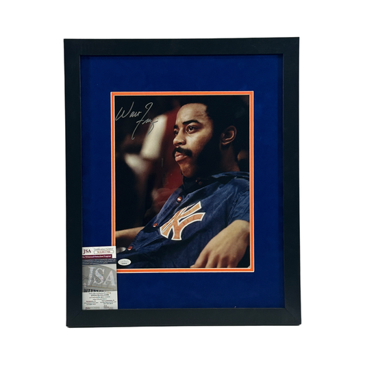 Walt Frazier Autographed New York Knicks 11x14 Warm Up Jacket Close Up Photo JSA - Framed