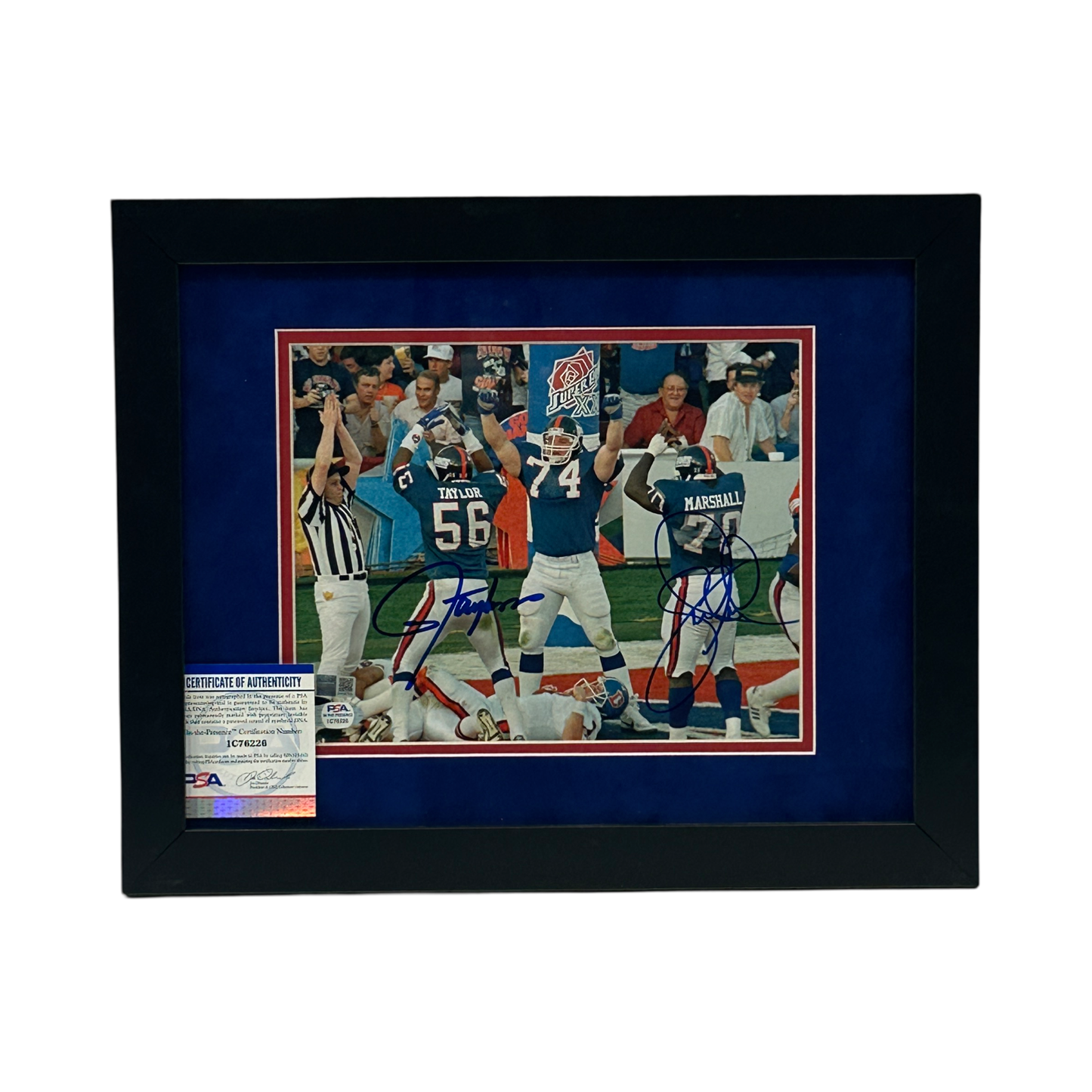 Lawrence Taylor & Leonard Marshall Autographed New York Giants Arms Up Celebration 8x10 PSA - Framed