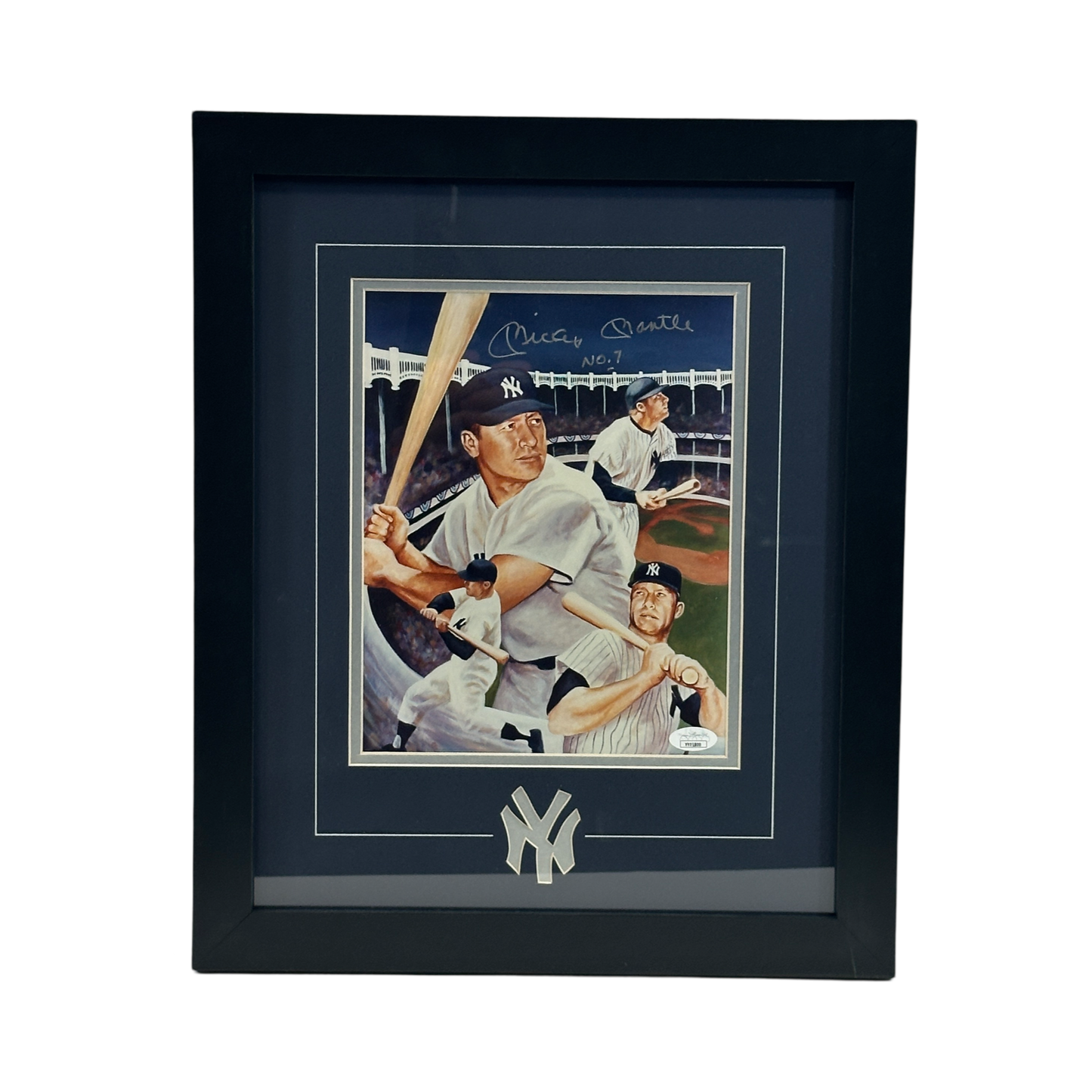 Mickey Mantle Autographed New York Yankees Art Collage "No. 7" Inscribed Framed 8x10 JSA COA