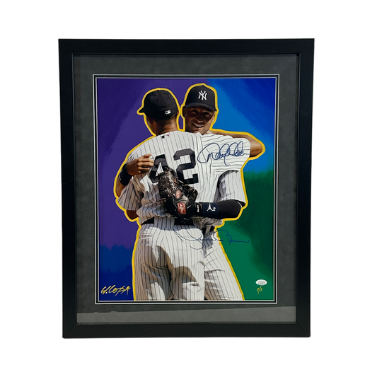 Derek Jeter & Mariano Rivera Autographed New York Yankees Framed Custom Art 1/1 Bill Lopa JSA