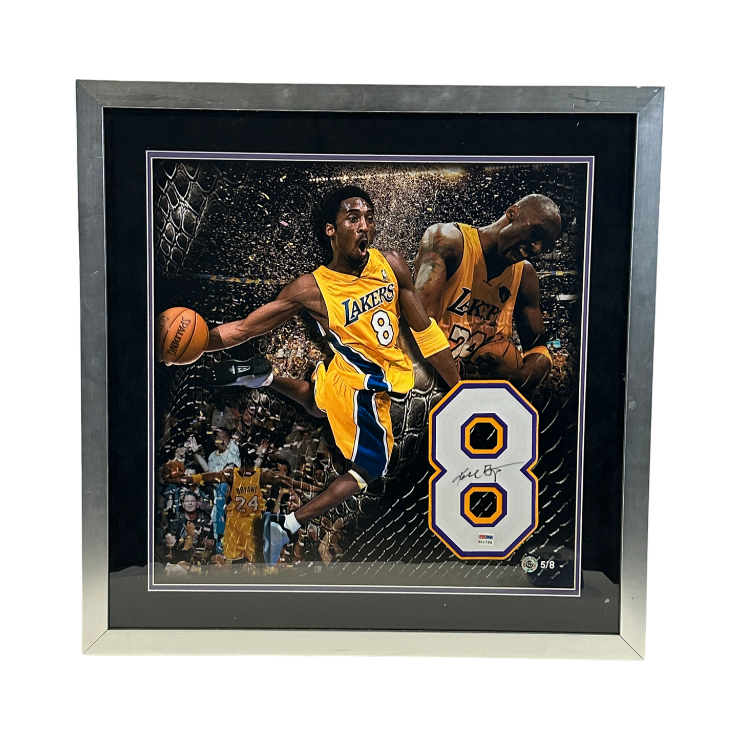 Kobe Bryant Autographed Los Angeles Lakers Signed #8 Jersey Number Photo Framed PSA