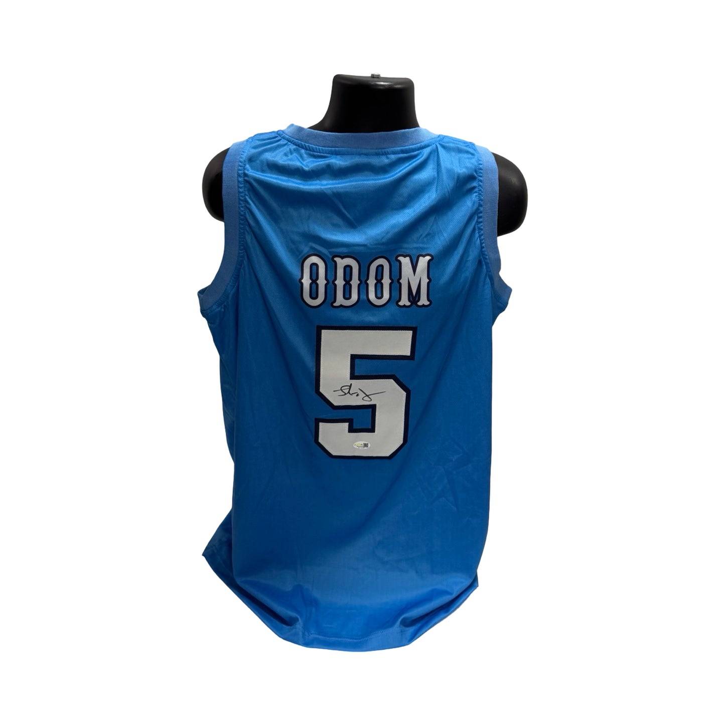 Lamar Odom Autographed University of Rhode Island Blue Custom Jersey JSA