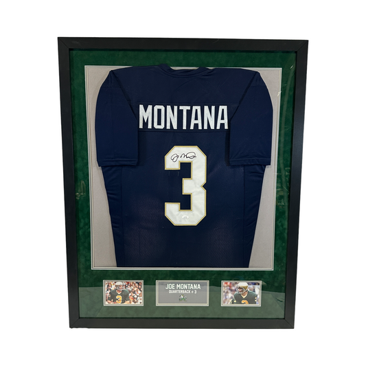 Joe Montana Autographed Notre Dame Navy Fighting Irish Framed Jersey JSA COA