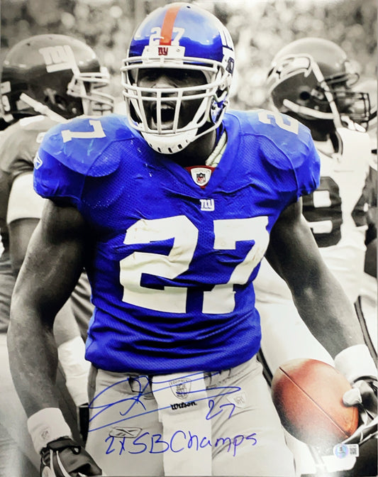 Brandon Jacobs Autographed New York Giants Spotlight "2x SB Champs" Inscribed 16x20 Photo Beckett BAS