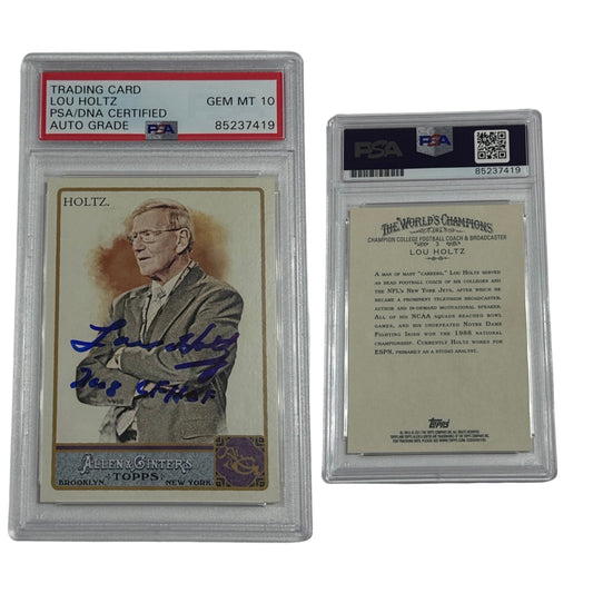 2011 Lou Holtz Autographed Topps Allen&Ginter "2008 CFHOF" Inscription #3 PSA GEM MT 10 Auto