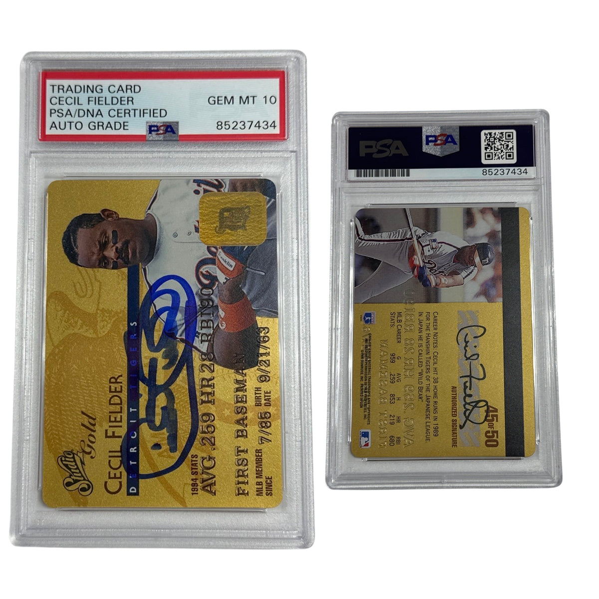1995 Cecil Fielder Autographed Studio Gold #45 PSA GEM MT 10 Auto