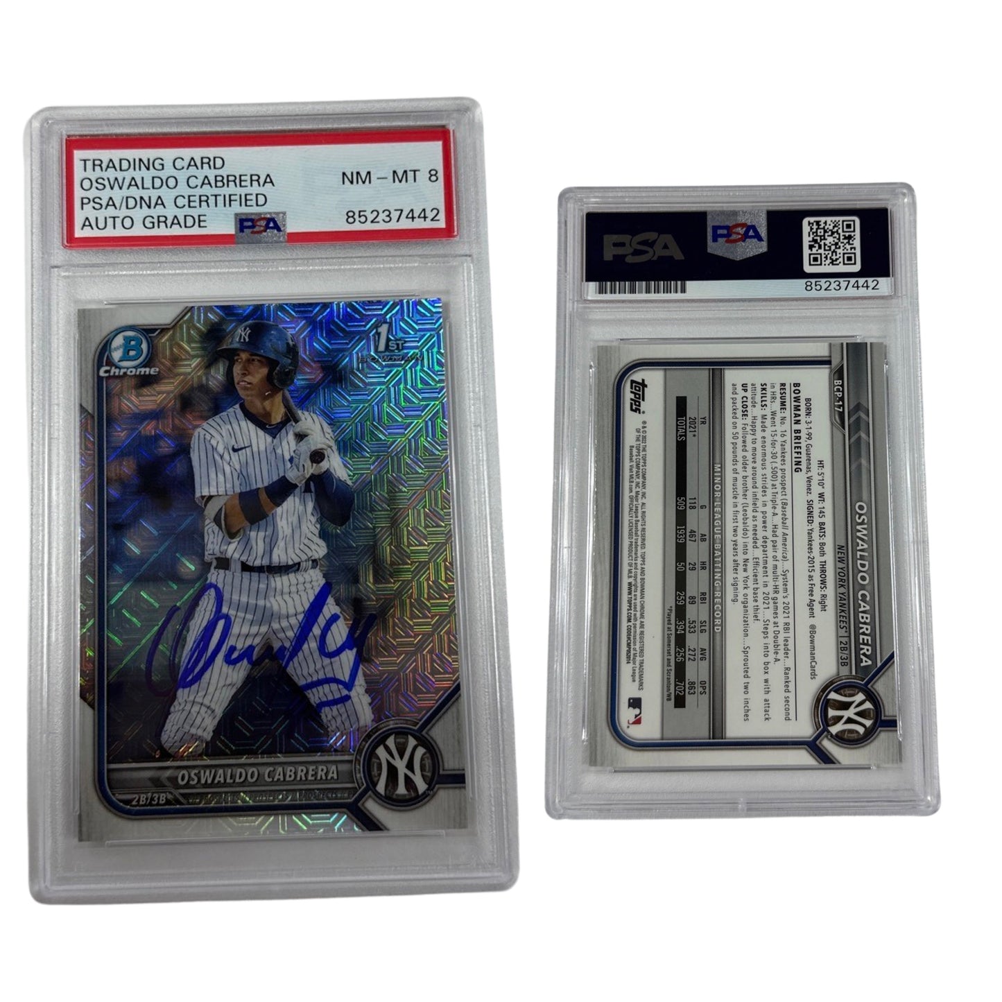 2022 Oswaldo Cabrera Bowman Chrome 1st Auto Mojo #BCP-17 PSA NM-MT 8 Auto