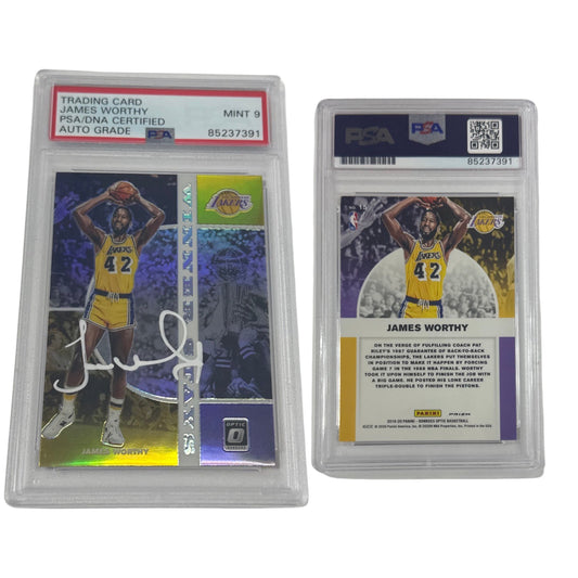 2019-20 James Worthy Autographed Panini Donruss Optic Winner Stays #15 PSA MINT 9 Auto