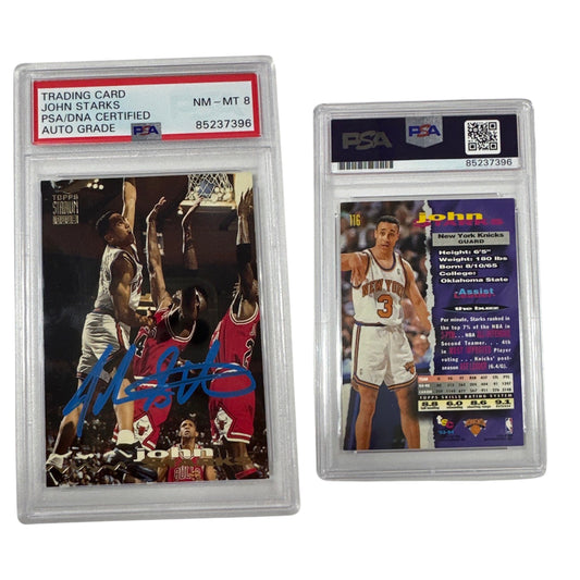 1993-94 John Starks Autographed Topps Stadium Club The Dunk #116 PSA NM-MT 8 Auto