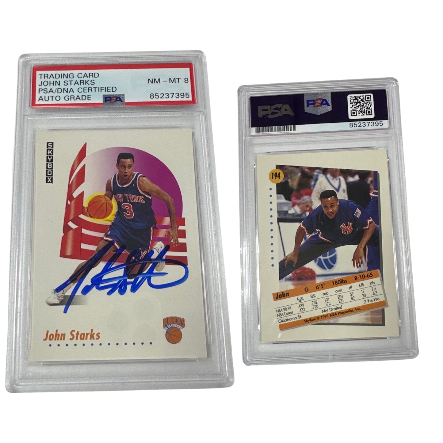 1991-92 John Starks Autographed Skybox #194 PSA NM-MT 8 Auto