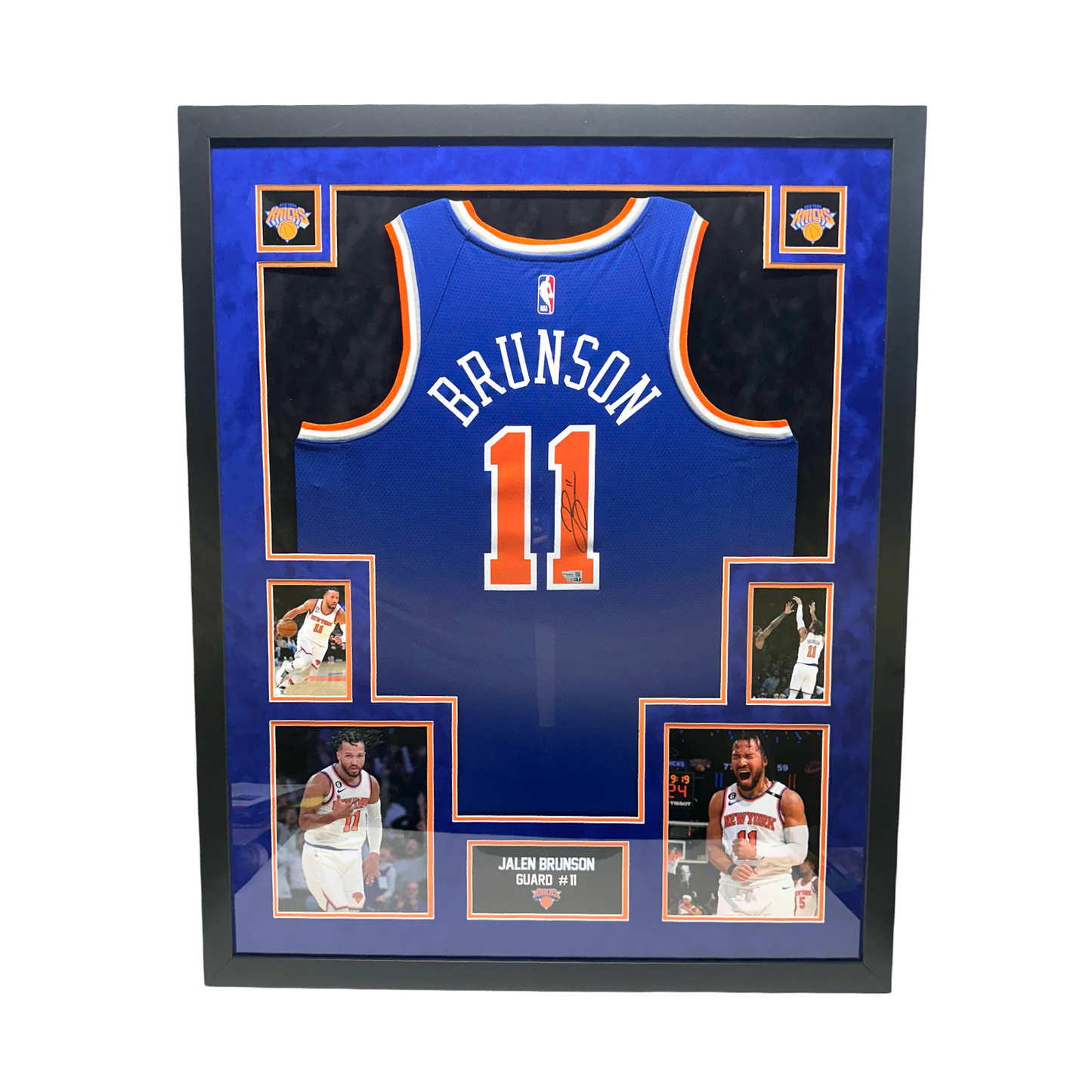 Jalen Brunson Autographed New York Knicks Blue Jersey Black Mat Fanatics - Framed