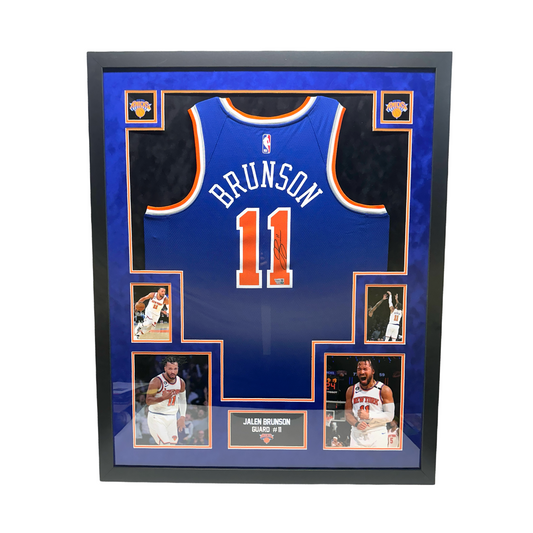 Jalen Brunson Autographed New York Knicks Blue Jersey Black Mat Fanatics - Framed