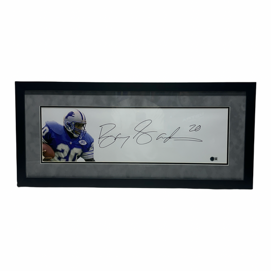Barry Sanders Autographed Detroit Lions Signed Framed Grey Mat 8x26 Photo Beckett BAS
