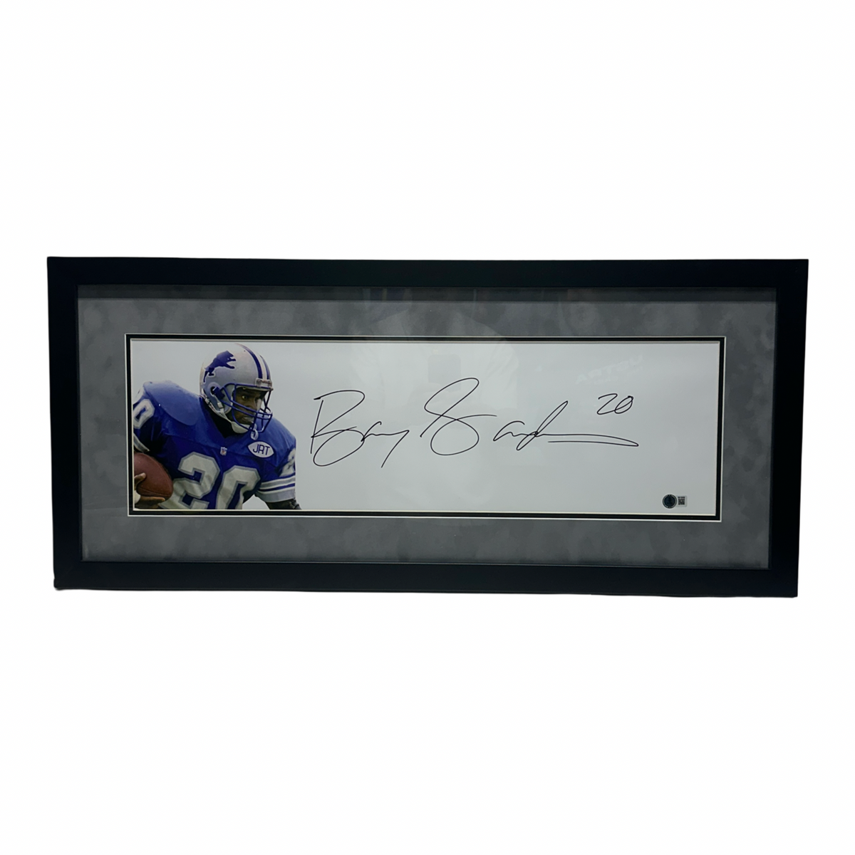 Barry Sanders Autographed Detroit Lions Signed Framed Grey Mat 8x26 Photo Beckett BAS