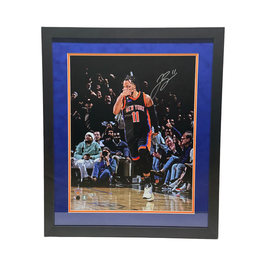 Jalen Brunson Autographed New York Knicks Mask Celebration Framed 16x20 Photo Fanatics COA