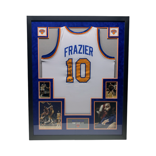 Walt Clyde Frazier Autographed New York Knicks White Jersey Steiner CX - Framed