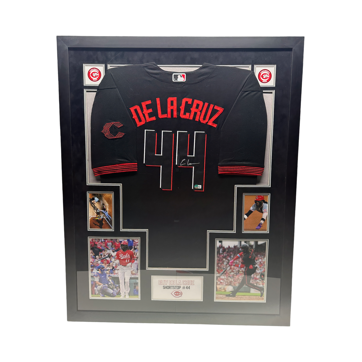 Elly De La Cruz Autographed Cincinnati Reds Black Nike Jersey Beckett - Framed