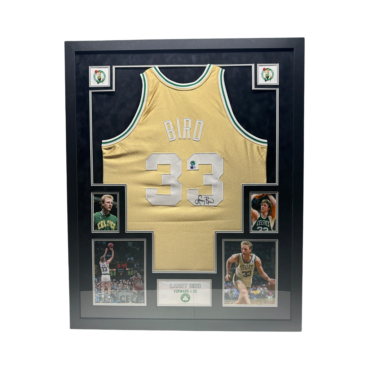Larry Bird Autographed Boston Celtics 1985-86 Gold Mitchell & Ness Swingman Jersey Back Sig Steiner CX & Larry Bird COA - Framed