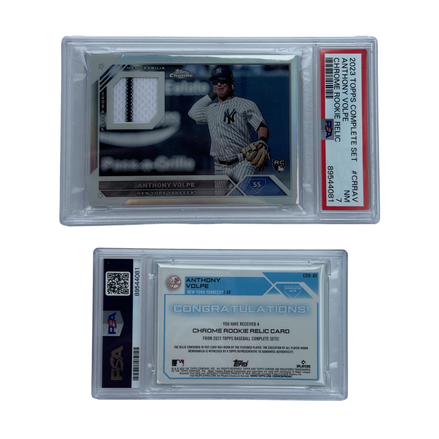 2023 Anthony Volpe Topps Complete Set Chrome Rookie Relic #CRRAV PSA NM 7