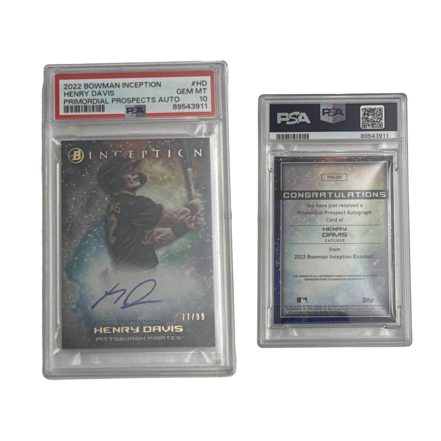 2022 Henry Davis Bowman Inception Primordial Prospects Auto /99 #HD PSA GEM MT 10